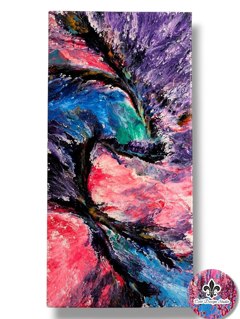 Original Abstract Swirl Canvas Abstract Painting Pink Purple Blue 18"×36"×5/8"